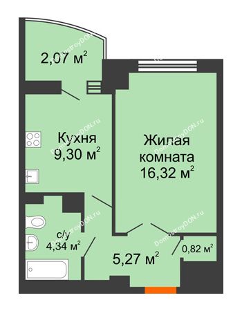 1 комнатная квартира 39,93 м² в ЖК Университетский 137, дом Секция С1