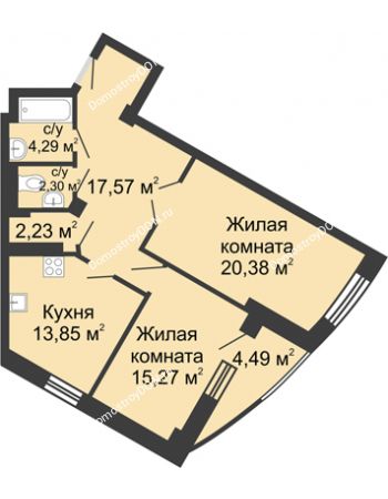 2 комнатная квартира 80,38 м² - ЖК Юбилейный