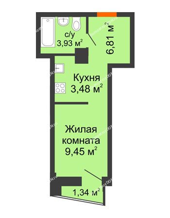 Студия 24,34 м² в ЖК Рубин, дом Литер 1