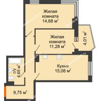 2 комнатная квартира 57,74 м² в ЖК Сердце Ростова 2, дом Литер 1 - планировка