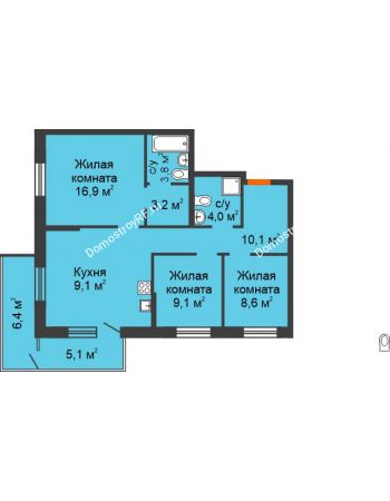 4 комнатная квартира 78,3 м² в ЖК City Life (Сити Лайф) , дом Секция C1