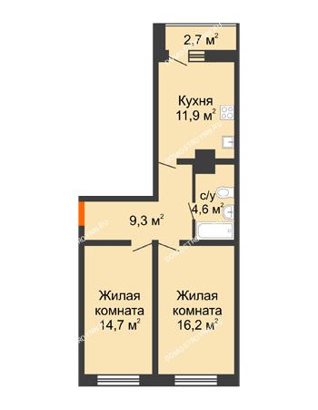 2 комнатная квартира 58,05 м² в ЖК Корабли, дом № 54