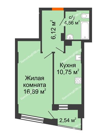 1 комнатная квартира 39,59 м² в ЖК Рубин, дом Литер 3