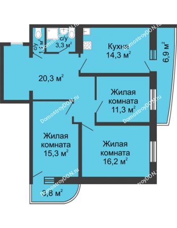 3 комнатная квартира 86,6 м² в ЖК Звезда Столицы, дом Литер 2