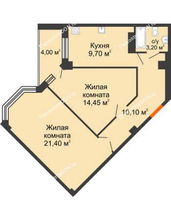 2 комнатная квартира 62,85 м² в ЖК Донские Просторы, дом Позиция 1