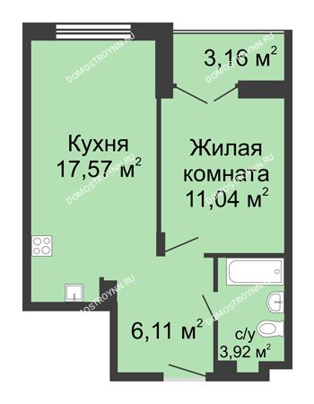 1 комнатная квартира 40,22 м² в ЖК Клевер, дом № 1