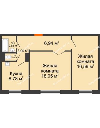 2 комнатная квартира 56,99 м² в ЖК Иннoкeнтьeвcкий, дом № 6