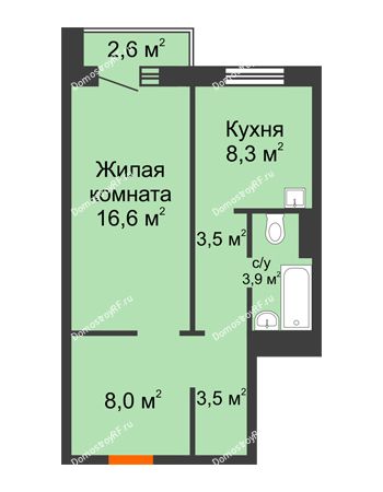 1 комнатная квартира 45,1 м² в ЖК Мичурино, дом № 3.2