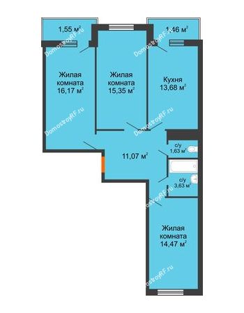 3 комнатная квартира 79,07 м² в ЖК Поколение, дом Литер 2