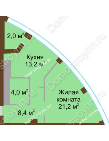 1 комнатная квартира 48,8 м² в ЖК Монолит, дом № 89, корп. 1, 2