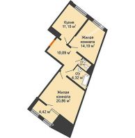 2 комнатная квартира 64,17 м² в ЖК Сердце, дом 1 - планировка