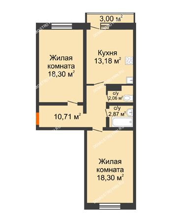 2 комнатная квартира 65,42 м² в ЖК Корабли, дом № 9-2