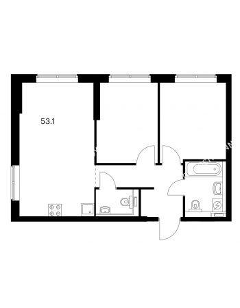 2 комнатная квартира 53,1 м² в ЖК Савин парк, дом корпус 3