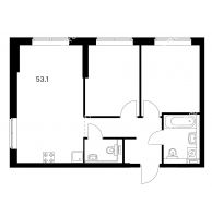 2 комнатная квартира 53,1 м² в ЖК Савин парк, дом корпус 3 - планировка