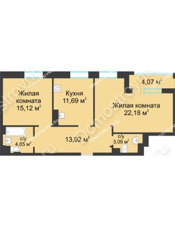 2 комнатная квартира 71,78 м² в ЖК Воскресенская слобода, дом №1