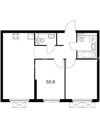 2 комнатная квартира 50,9 м² в ЖК Савин парк, дом корпус 6