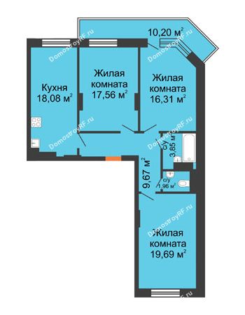 3 комнатная квартира 90,76 м² - ЖД Камертон