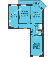 3 комнатная квартира 90,76 м², ЖД Камертон - планировка