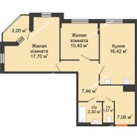 2 комнатная квартира 66,93 м² в ЖК Рассвет, дом № 3 - планировка