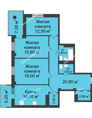 3 комнатная квартира 101,1 м² - ЖК Нахичевань