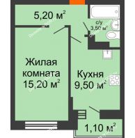 1 комнатная квартира 34,5 м² в ЖК SkyPark (Скайпарк), дом Литер 1, корпус 1, блок-секция 2-3 - планировка