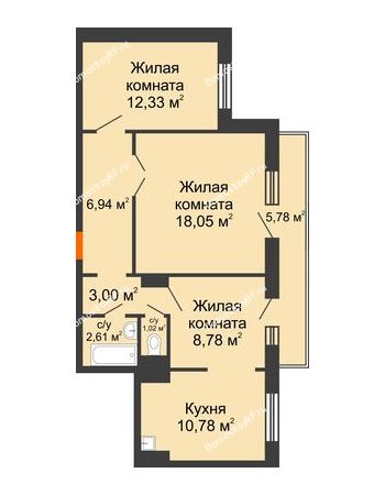 2 комнатная квартира 65,24 м² в ЖК Иннoкeнтьeвcкий, дом № 6