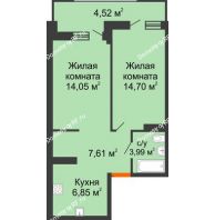 1 комнатная квартира 51,72 м² в ЖК Мозаика, дом Литер 4 - планировка