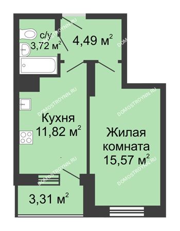 1 комнатная квартира 35,91 м² в ЖК Красная поляна, дом № 6