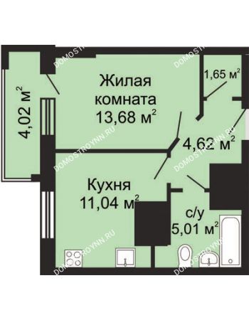 1 комнатная квартира 38,01 м² - ЖК Гелиос