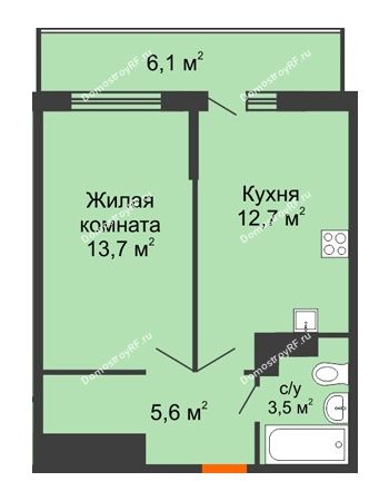 1 комнатная квартира 37,3 м² в ЖК Акварели-2, дом Литер 4