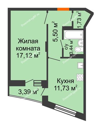 1 комнатная квартира 41,3 м² - ЖД Кислород