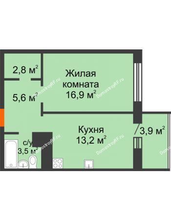 1 комнатная квартира 45,9 м² в ЖК Острова, дом 4 этап (второе пятно застройки)