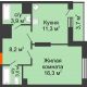 1 комнатная квартира 46,4 м², ЖК Космолет - планировка