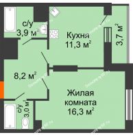 1 комнатная квартира 46,4 м², ЖК Космолет - планировка