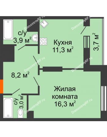 1 комнатная квартира 46,4 м² - ЖК Космолет