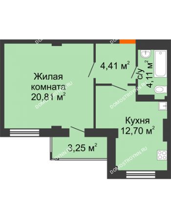 1 комнатная квартира 43,66 м² - ЖК Семейный