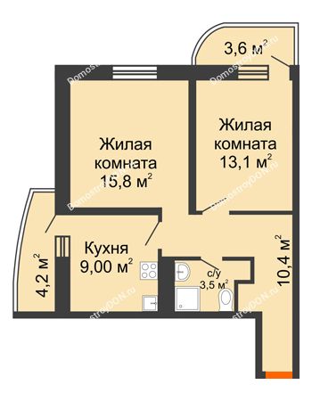 2 комнатная квартира 55,3 м² в ЖК Звезда Столицы, дом Литер 8