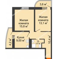 2 комнатная квартира 55,3 м² в ЖК Звезда Столицы, дом Литер 8 - планировка