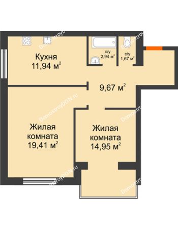 2 комнатная квартира 60,58 м² - ЖК Зеленый квартал 2
