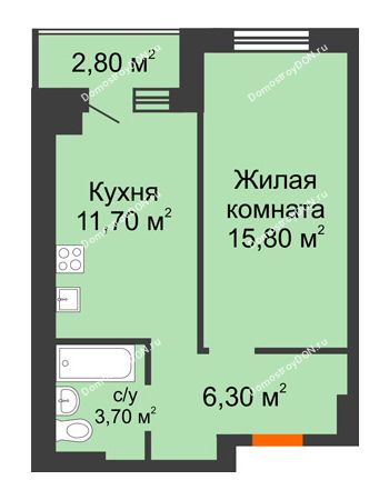 1 комнатная квартира 38,6 м² в Микрорайон Прибрежный, дом № 7