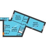 3 комнатная квартира 88,82 м² в Микpopaйoн  Преображенский, дом № 9 - планировка