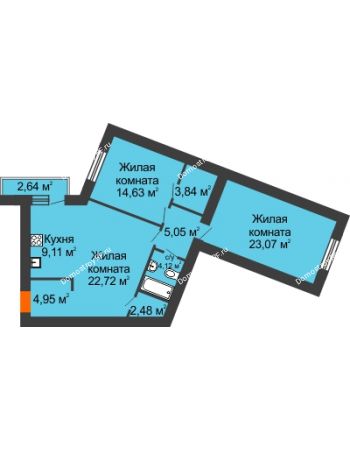 3 комнатная квартира 88,82 м² в Микpopaйoн  Преображенский, дом № 9
