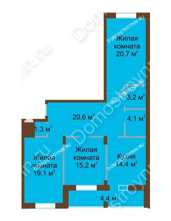 3 комнатная квартира 103 м² в ЖК Монолит, дом № 89, корп. 1, 2