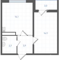 1 комнатная квартира 37,2 м² в ЖК Левенцовка парк, дом Корпус 8-12.2 - планировка