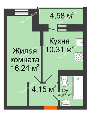 1 комнатная квартира 37,06 м² в ЖК Россинский парк, дом Литер 1