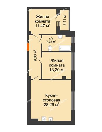 2 комнатная квартира 71,24 м² - ЖК Монте-Карло