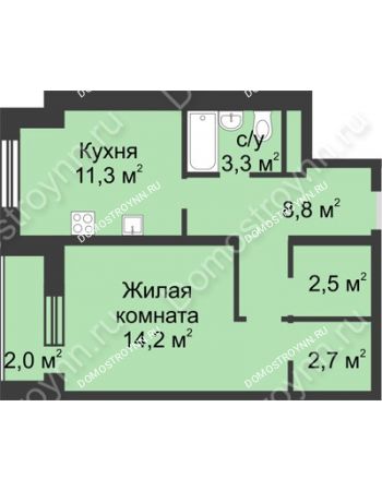 1 комнатная квартира 44,8 м² - ЖК Дом на Иванова