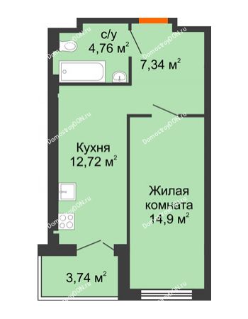 1 комнатная квартира 39,54 м² - ЖК Уютный дом на Мечникова