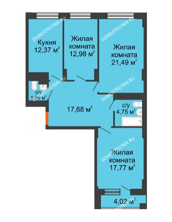 3 комнатная квартира 91,04 м² - ЖД Весна