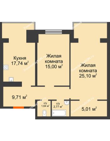 2 комнатная квартира 76,97 м² - ЖК Зеленый квартал 2